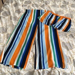 Stripes multicolor crop top and wide leg pants set